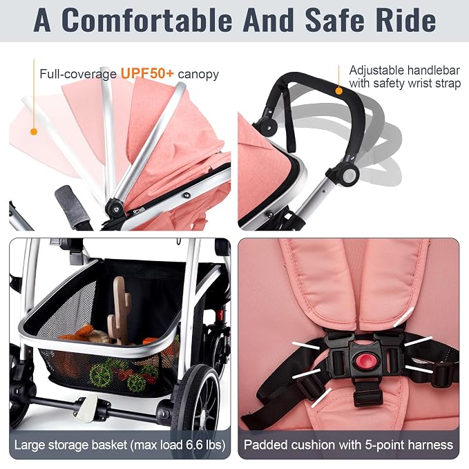 Baby Stroller, 2-in-1 Reversible Toddler Seat - Image 6