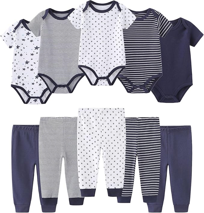 Baby Bodysuit and Pant Set 10-pcs Cotton Soft Newborn Boy Girl Clothes Outfits by Ruliby