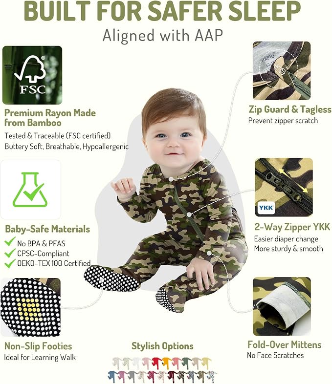 HAPIU Rayon from Bamboo Baby Footed Pajamas, 2 Way Zipper YKK, Footie - Image 2