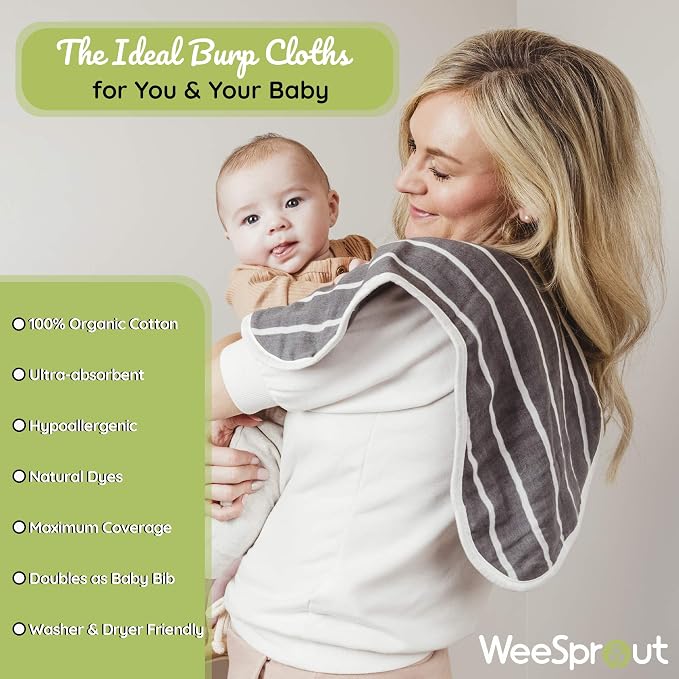 WeeSprout Unisex Organic Towel Cotton Burp Cloths, Four Ultra-Absorbent Layers - Image 2