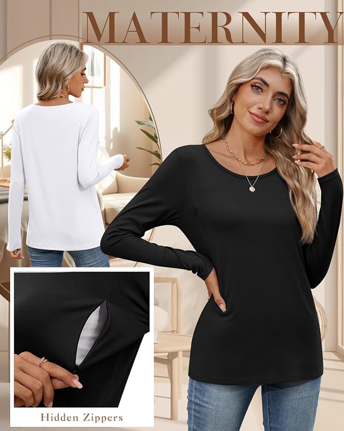 4 Pack Women's Cotton Nursing Tops, Breastfeeding Maternity - Image 4