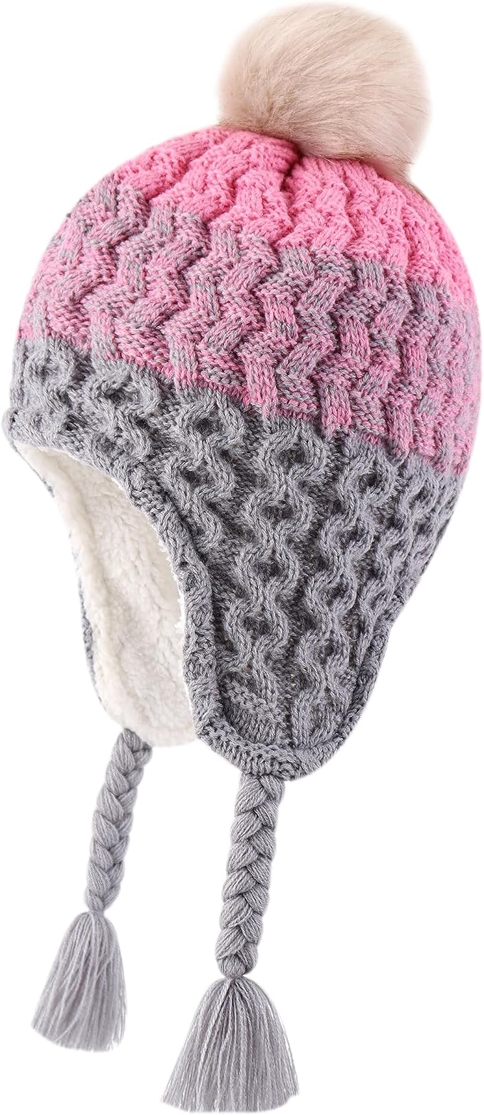 LANGZHEN Toddler Kids Infant Winter Hat, Earflap Knit Warm Cap Fleece Lined by LANGZHEN
