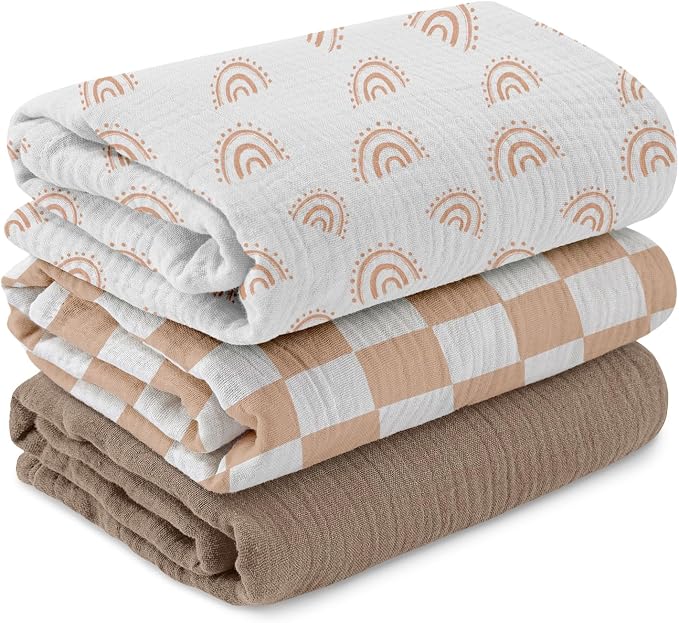 Muslin Swaddle Blankets for Newborn, 3 Pack Breathable Soft Receiving Blanket by LYRICHOMBABY