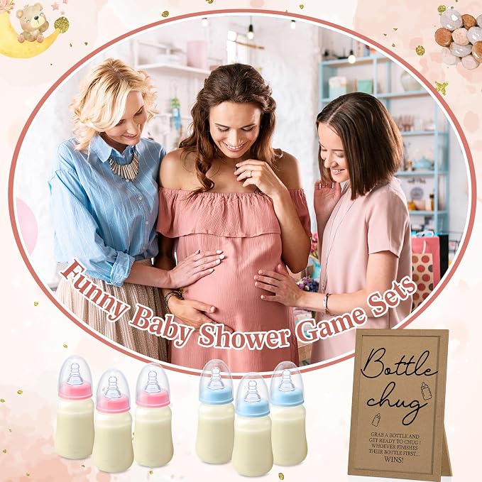 Roowest Bottle Chug Baby Shower Game Favors Including Kraft Theme Wooden Sign - Image 7