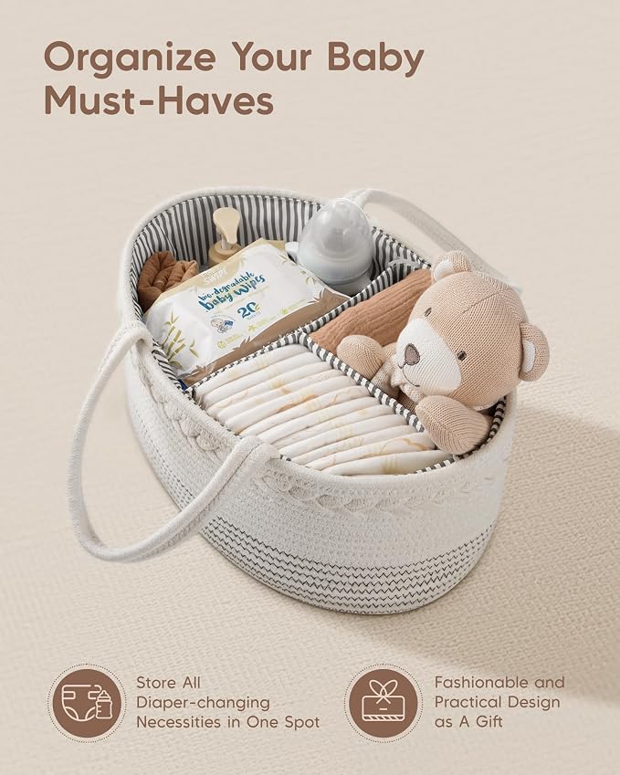 Maliton Baby Diaper Caddy Organizer, Cotton Rope Diaper Caddy Basket, Large - Image 2