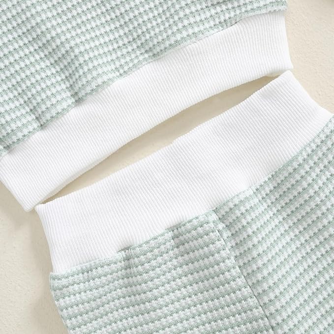 Toddler Baby Boy Fall Clothes Waffle Outfit Long Sleeve Color Blocking - Image 3