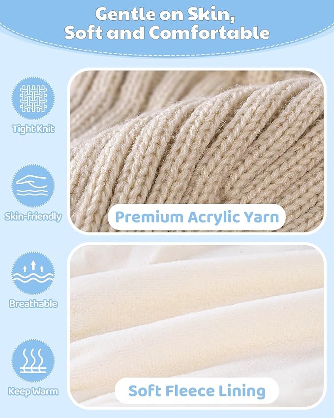 3 Pack Baby Beanie Hats with Earflaps, 2 Size Baby Winter Hat - Image 2