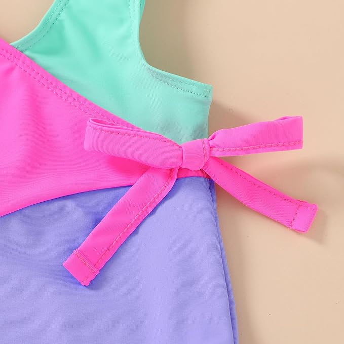 Happy Town Toddler Swimsuit Girl One Piece Bathing Suit Color Block Swimwear - Image 4