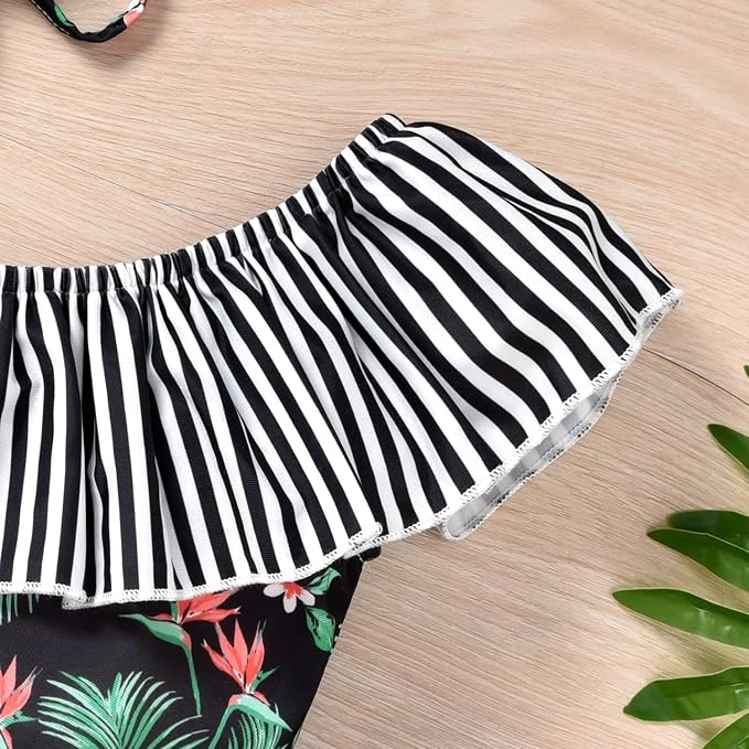 Toddler Baby Girls Ruffles Bikini One Piece Swimsuits Floral Off Shoulder - Image 3