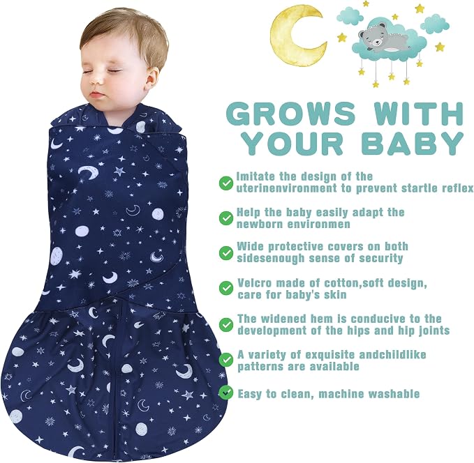 Newborn Sleep Sack Baby Swaddle, Swaddle me 0-3 Month, 3-Way Adjustable - Image 2