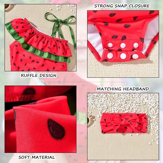 Toddler Baby Girls Ruffles Bikini One Piece Swimsuits Floral Off Shoulder - Image 4