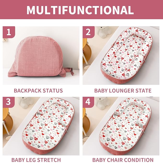 Baby Lounger, Foldable Infant Nest Pillow - Image 3