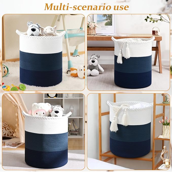 52L Storage Basket for Organizing, Cotton Rope Woven Blanket Basket, Toy - Image 8