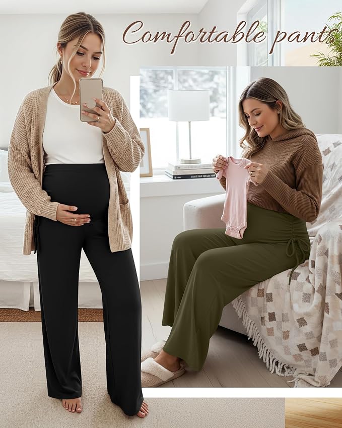 Neer 3 Pack Women's Maternity Pants Over The Belly Loose Pregnancy Pants - Image 3