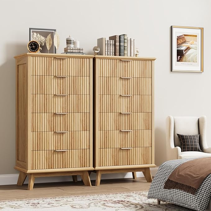 QUW Fluted 6 Drawer Dresser for Bedroom, Modern Tall Chest of Drawers - Image 8
