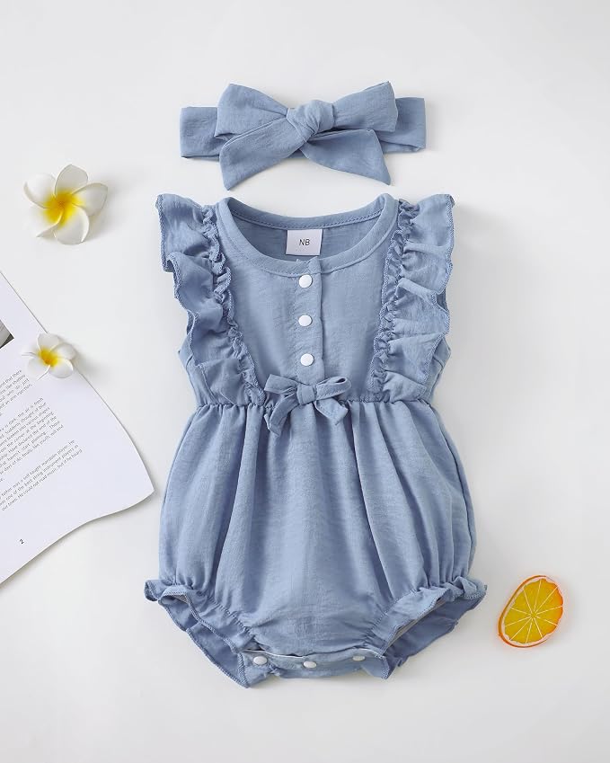 Renotemy Newborn Infant Baby Girl Clothes Rompers Summer Jumpsuits Short Sleeve - Image 2