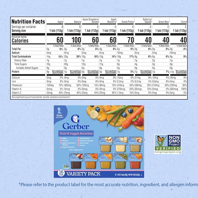 Gerber Purees 2nd Foods Veggie & Fruit Variety Pack, 8 Ounces, Box of 16 - Image 2