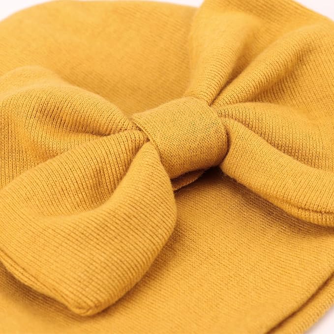 BQUBO Newborn Baby Girls Hats Mittens Set Hospital Hat Beanie Infant Bow Hats - Image 3