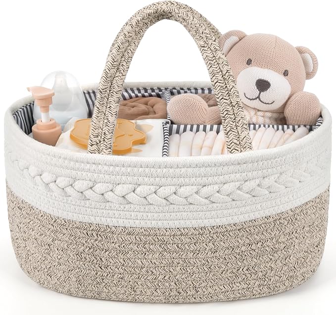 Maliton Extra Large Baby Diaper Caddy Organizer, Cotton Rope Nursery Basket by Maliton