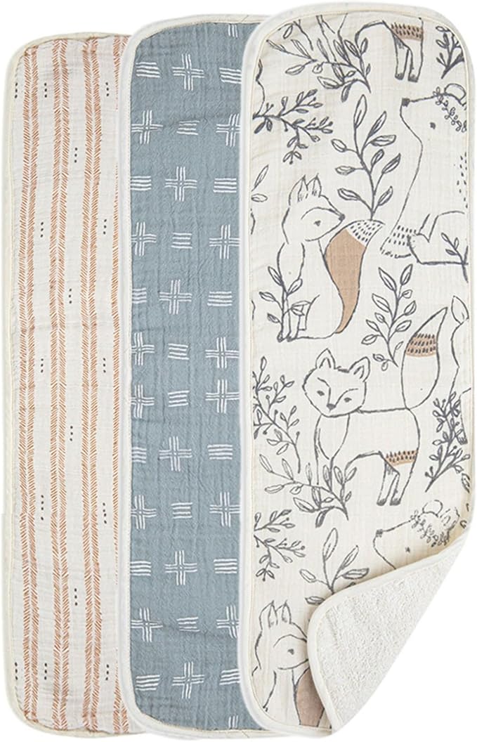 Crane Baby Muslin Burp Cloths Set, Woodland Animals, Gender Neutral Baby Gift by CraneBaby