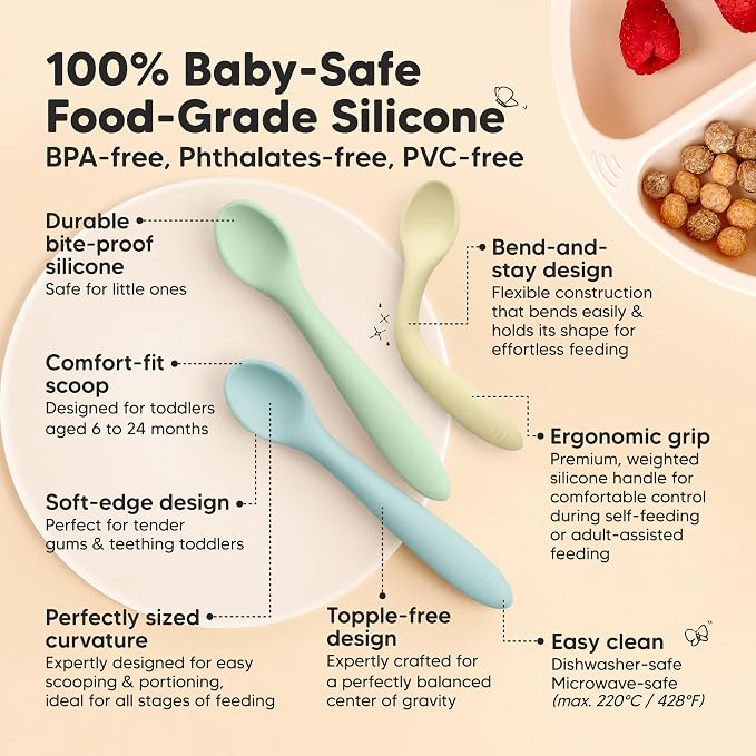 KeaBabies Silicone Baby Spoons, Self Feeding 6-12 months - Image 3