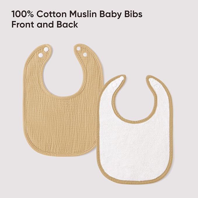 Bearmoss Muslin Baby Drooling Bibs 8 Pack, 100% Cotton Square Adjustable - Image 2