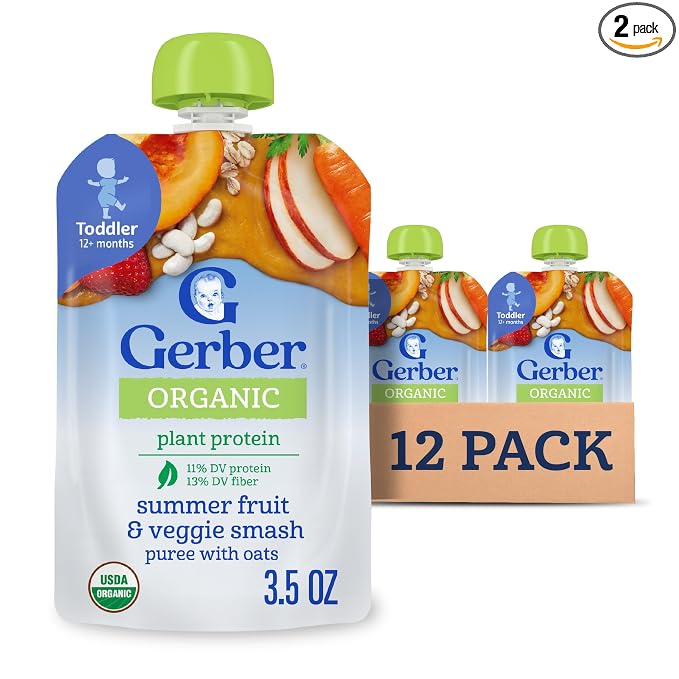 Gerber Toddler Food, Organic Summer Fruit and Veggie Smash Puree Pouch by Gerber