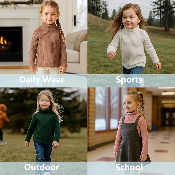 DEFAHN 2 Pack Toddler Unisex Solid Turtleneck T-Shirt Long Sleeve Ribbed - Image 4