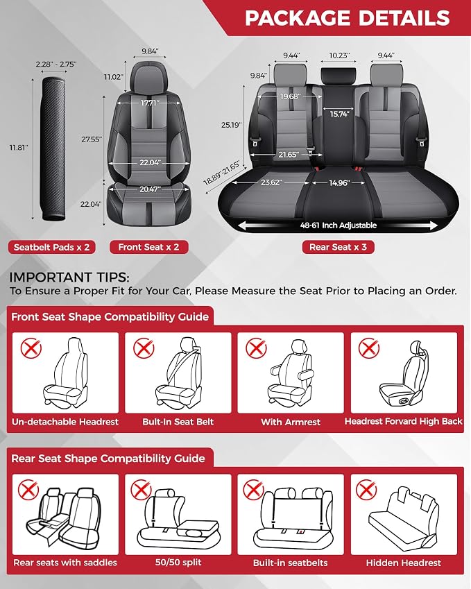 FREESOO Black Gray Car Seat Covers Full Set - Image 2
