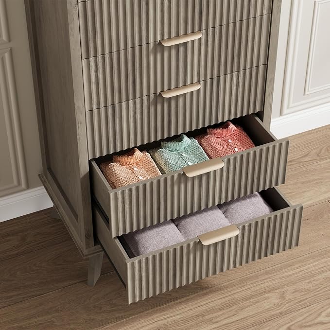 QUW Fluted 6 Drawer Dresser for Bedroom, Modern Tall Chest of Drawers - Image 6
