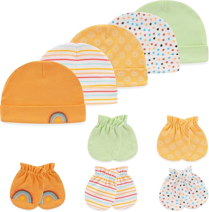 Newborn Baby Boy Girl Caps Mittens Socks Set Cotton Baby Essentials Accessories - Image 2