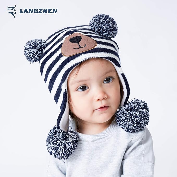 LANGZHEN Toddler Kids Infant Winter Hat, Earflap Knit Warm Cap Fleece Lined - Image 3