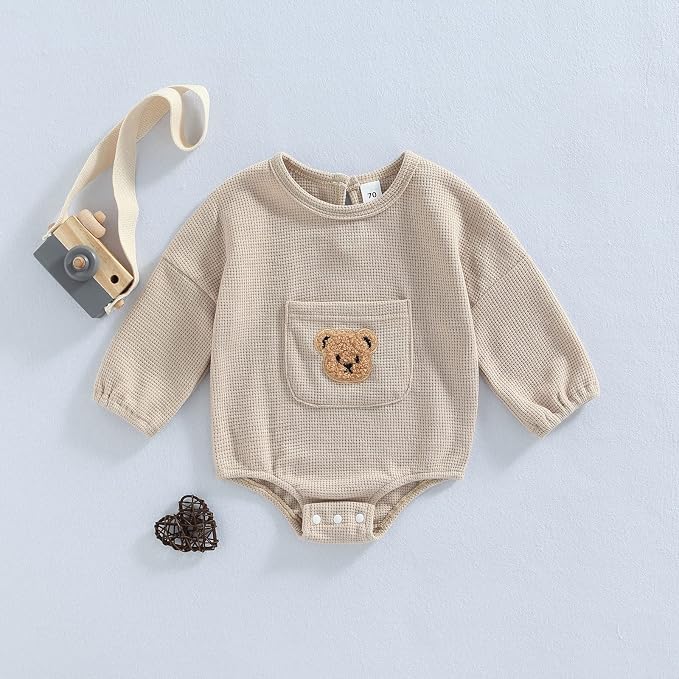 Douhoow Cute Baby Sweatshirt Romper Waffle Knit Baby Clothes Infant Girl Boy - Image 2