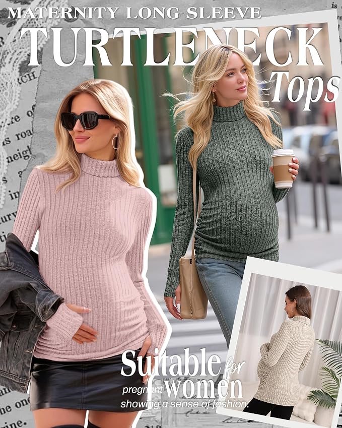 3 Pack Maternity T-Shirts Pregnancy Tops Women Sweater Long Sleeve Turtleneck - Image 2