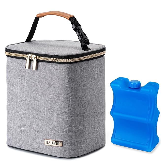 Breast Milk Cooler Bag with Ice Pack Fits 4 Baby Bottles Up to 9 Ounce by BABEYER