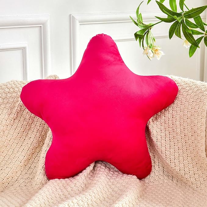 Hot Pink Star Throw Pillow, Cute Star Pillow Room Decor, Soft 14.9" Star Shaped by XVTRU