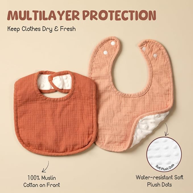 6-Pack Muslin Baby Bibs for Unisex Boys Girls, Cotton Baby Drool Bibs, Drooling - Image 2