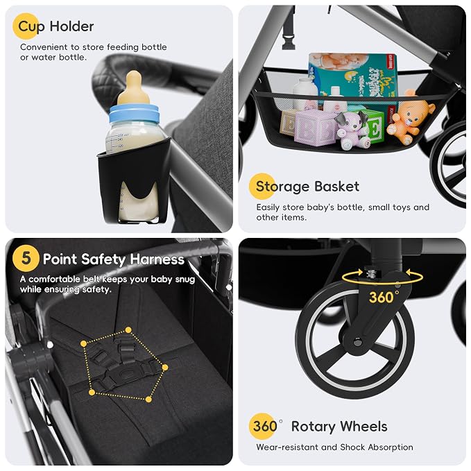 MU Double Stroller, Foldable Twin Tandem Stroller - Image 6