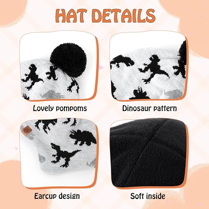 Duoyeree Kids Beanie Hat for Boys Girls Pom-pom Kint Hats Cozy Lining Winter - Image 4