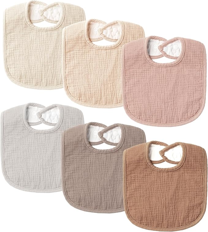 6-Pack Muslin Baby Bibs for Unisex Boys Girls, Cotton Baby Drool Bibs, Drooling by POIKSHARK
