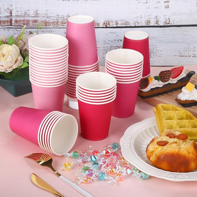 URATOT 60 Pieces 9 Ounce Pink Paper Cups Gradient Color Disposable Coffee Party - Image 5