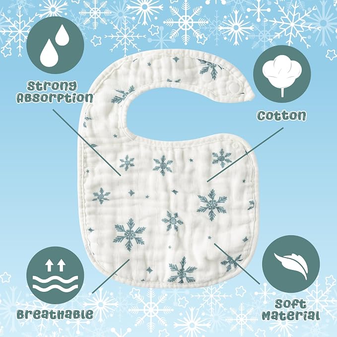 Zainpe 6Pcs Snap Muslin Cotton Baby Bibs Cute Themes Snowflake Penguin Pattern - Image 3