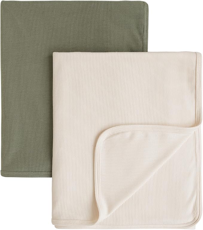 Konssy Knit Baby Blanket 2 Pack, Soft Ribbed Swaddle Receiving Blankets by Konssy
