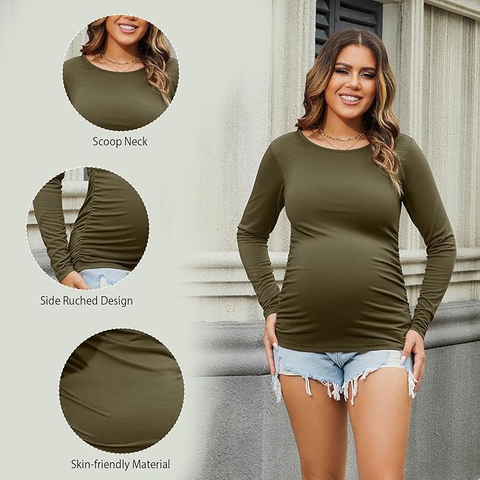 Bhome Women's Maternity Shirts 3 Packs Long Sleeve Pregnancy Tops Basic Side - Image 5