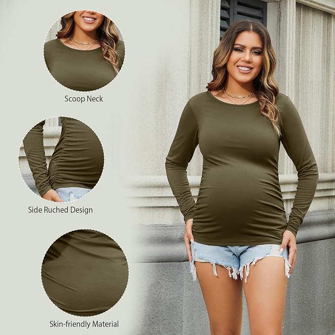 Bhome Women's Maternity Shirts 3 Packs Long Sleeve Pregnancy Tops Basic Side - Image 5