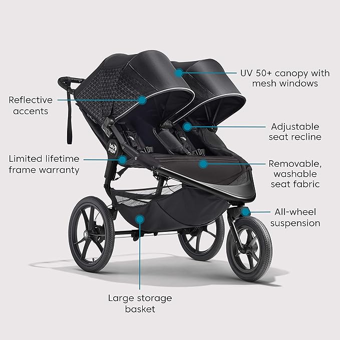 Baby Jogger Summit X3 Double Jogging Stroller Midnight Black Buggy - Image 6