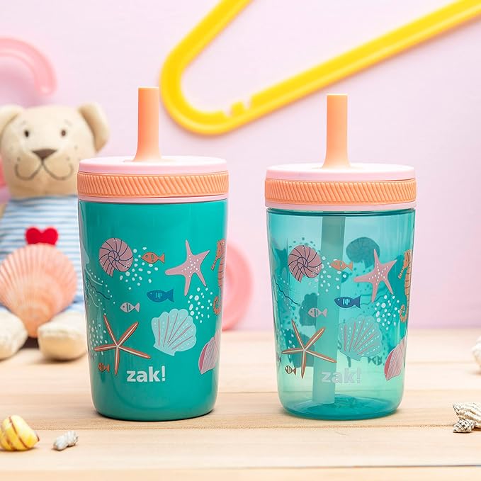 Zak Designs Shells Kelso Tumbler Set, Leak-Proof Screw-On Lid - Image 2
