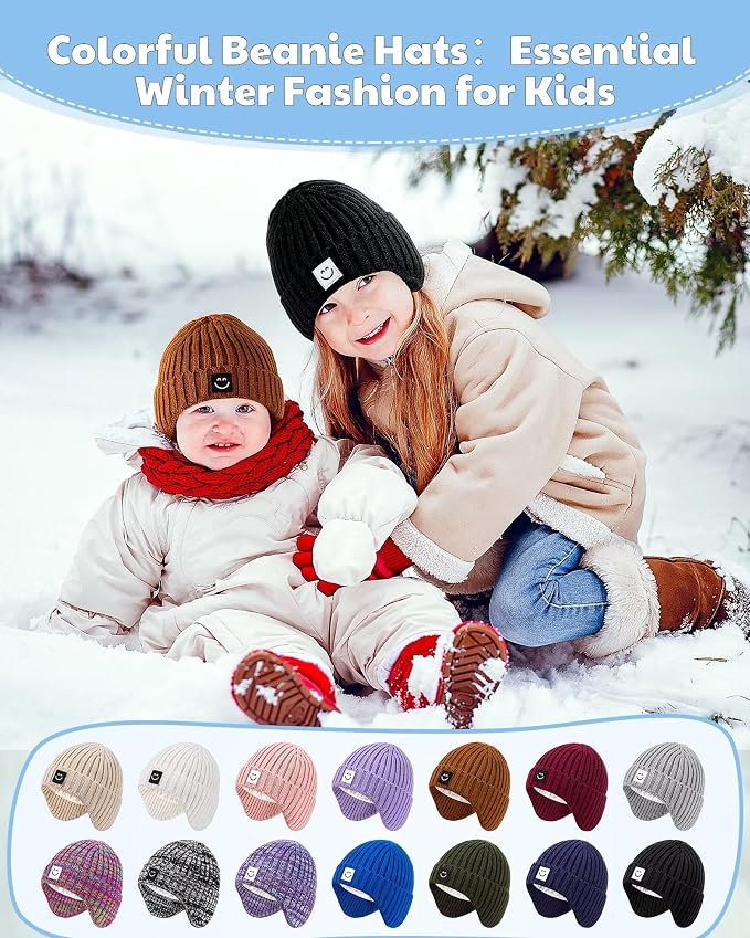 3 Pack Baby Beanie Hats with Earflaps, 2 Size Baby Winter Hat - Image 6