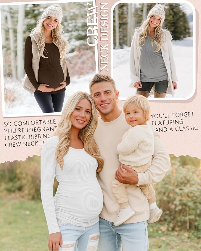 Riyiper 4 Pack Women's Maternity Shirts, Long Sleeve Cotton Ribbed Pregnancy - Image 4