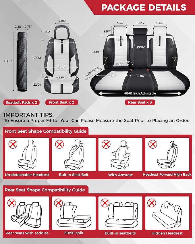 FREESOO Black White Car Seat Covers Full Set - Image 2